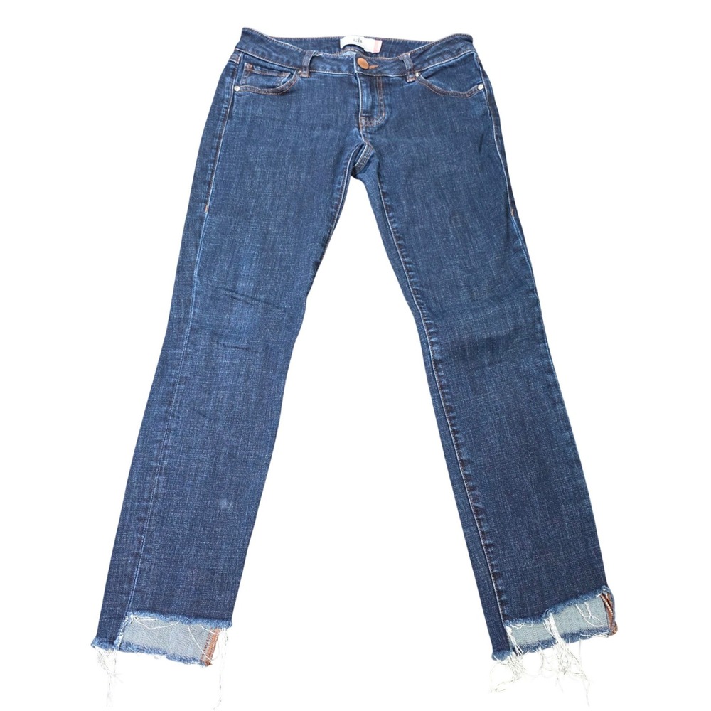 Cabi Skinny Jeans Women's Size 2 Blue Dark Wash Raw Released Hem Stretch Denim
